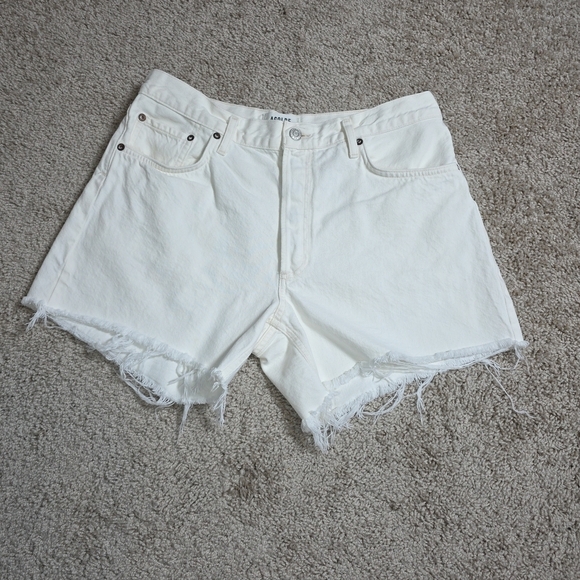 AGOLDE Parker Long Shorts Panna Cotta White Denim Loose Fit Size 30 ($138) - Picture 3 of 10